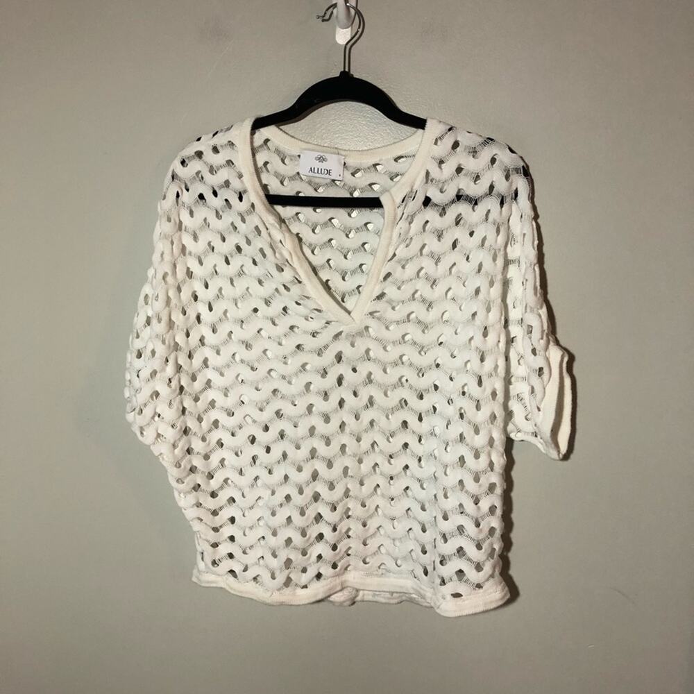 Allude womens S cotton open knit top wavy design coverup boxy oversized bohemian